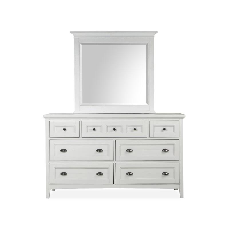 Magnussen Home Heron Cove Chalk White And Dovetail Grey Drawer Dresser With Landscape Mirror