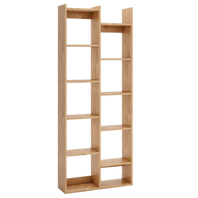 Gymax 11-Tier Bookcase w/Anti-Tipping Kits Wood Display Shelf