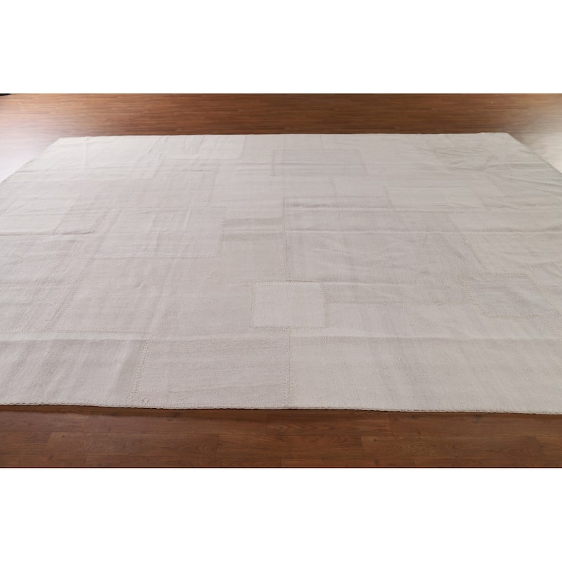 Kilim Turkish Area Rug Geometric Flatweave Silk Carpet - 9'8"x 12'10"