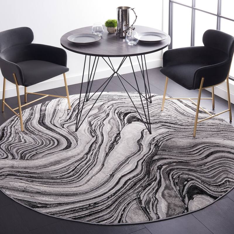SAFAVIEH Meadow Marjolein Modern Abstract Rug - 6'7" Round - Black/Grey