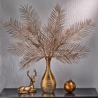 34" Glitter Mica Triple Palm Leaf Spray