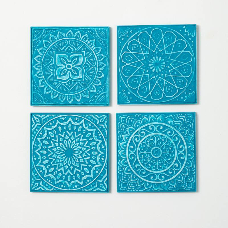 Sullivans Mediterranean Motif Wall Tiles Set of 4, 12.5"H Blue - 12.5"L x 1"W x 12.5"H - 12.5"L x 1"W x 12.5"H