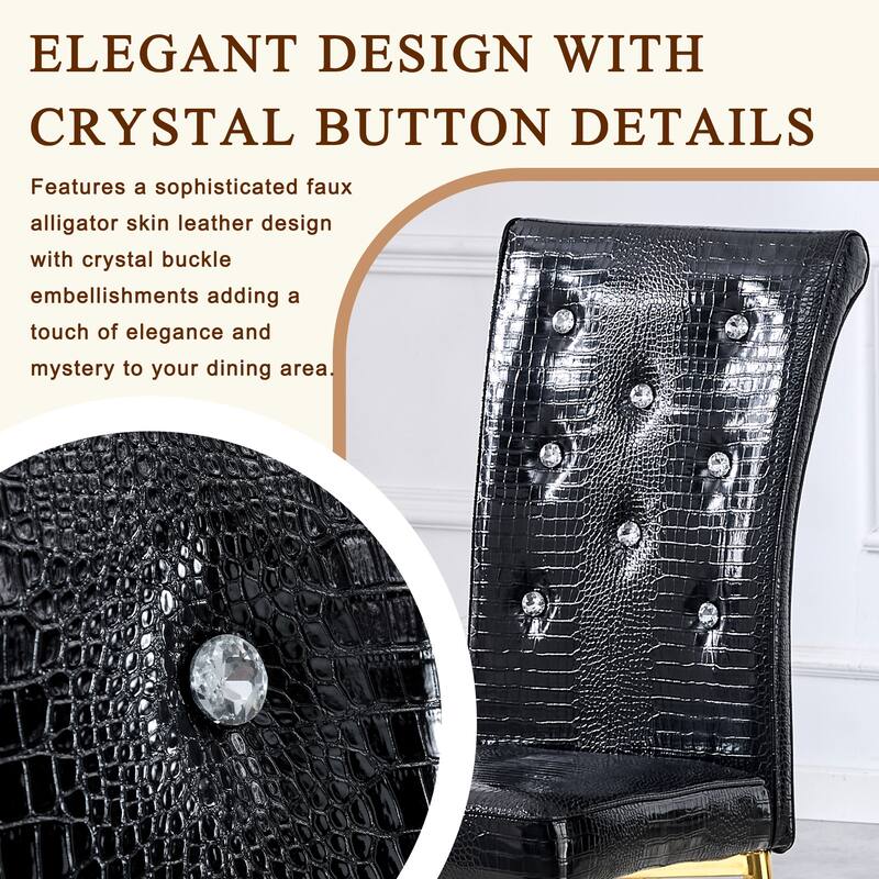 Set of 4, Retro alligator skin Upholstered dining chairs,with Crystal buckle design and Faux Leather design