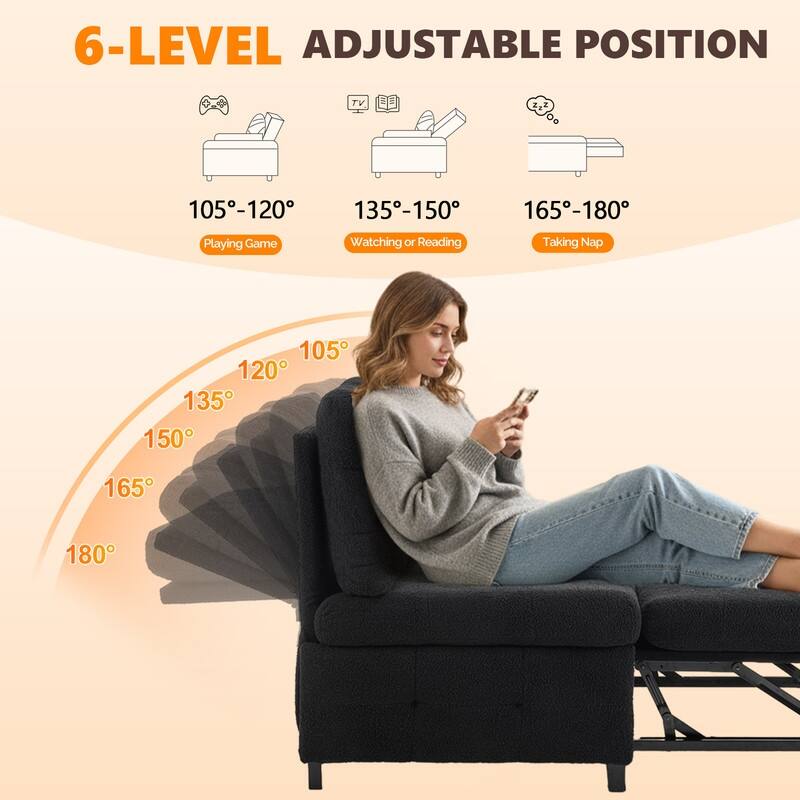 Teddy Fleece Armless Sleeper Chair Sofa Bed Space-Saving Pull-Out Chair Bed For Small Spaces