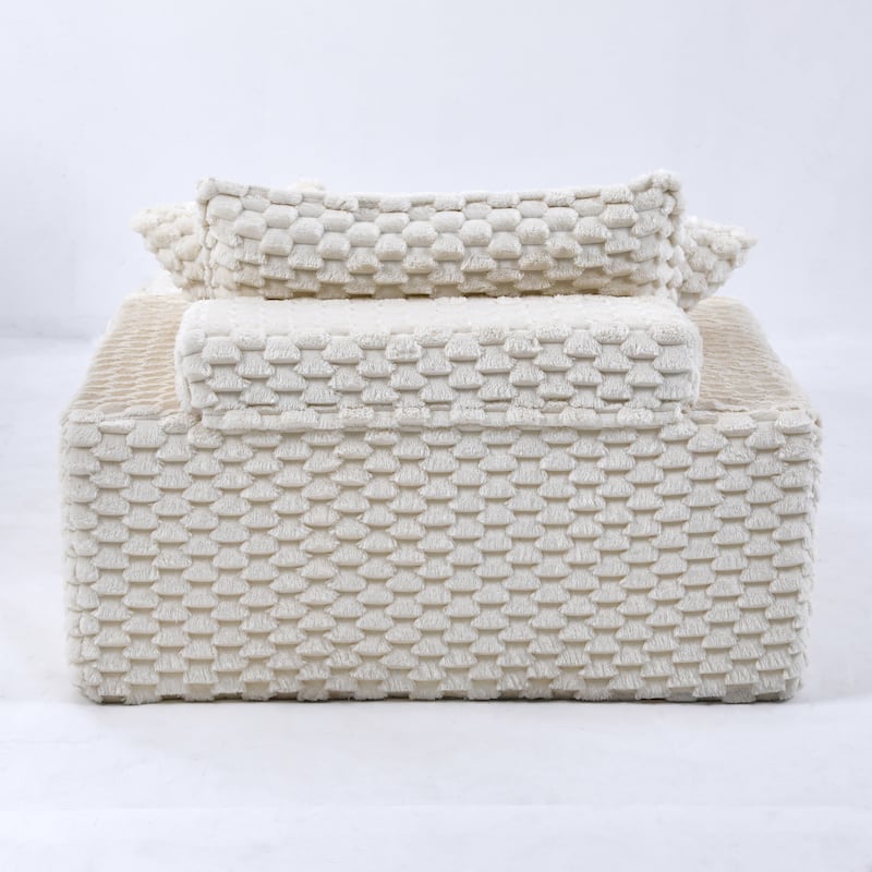 Versatile Chaise Lounge Couch Floor Standing Sofa Chair Turtle Fleece Single Accent Chiar with Pillows and Streamlined Armrests
