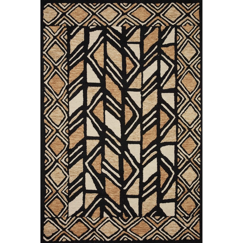Alexander Home La'akea Hand-Tufted Tribal Area Rug - 3' x 3'  Round - Black / Beige