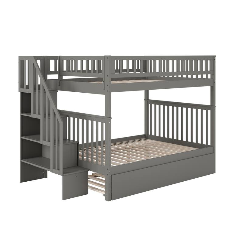 Woodland Staircase Bunk Bed with Twin Trundle in Grey