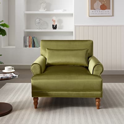 Green Modern 37.8" Velvet Accent chair with Ergonomic Lumbar Support and Vintage Roman Column Legs