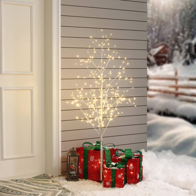 47.24" Artificial Birch Twig Tree Christmas Holiday Party Decoration with LED Lights