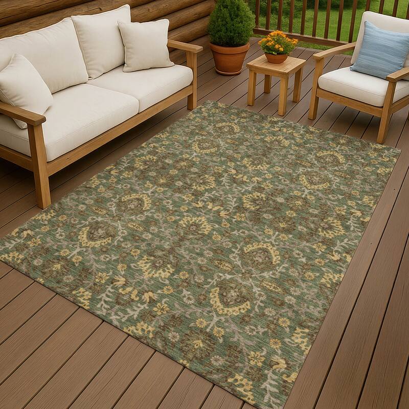 Machine Washable Indoor/ Outdoor Traditional Hartman Chantille Rug - Olive - 3' x 5'