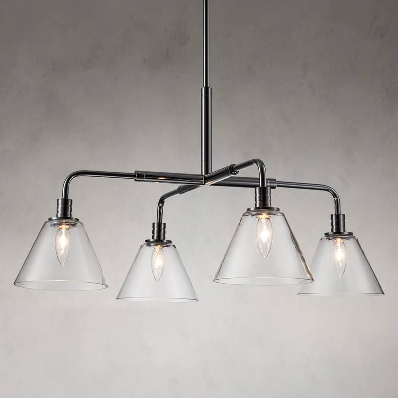 4-Light Modern Black Linear Sputnik Clear Glass Chandelier/Pendant Light for Kitchen Island - 30.3 in. W x 16.5 in. H