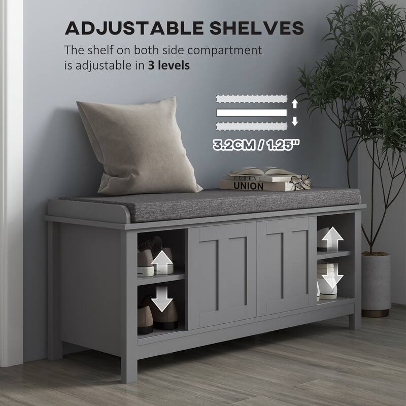 Shoe Rack Bench for Entryway with Cushion, Sliding Doors, 10 Pairs
