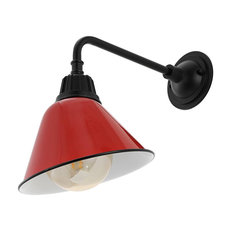 Aurora 9.63" 1-Light Farmhouse Industrial Indoor/Outdoor Iron LED Gooseneck Arm Outdoor Sconce, by JONATHAN Y - 9.63