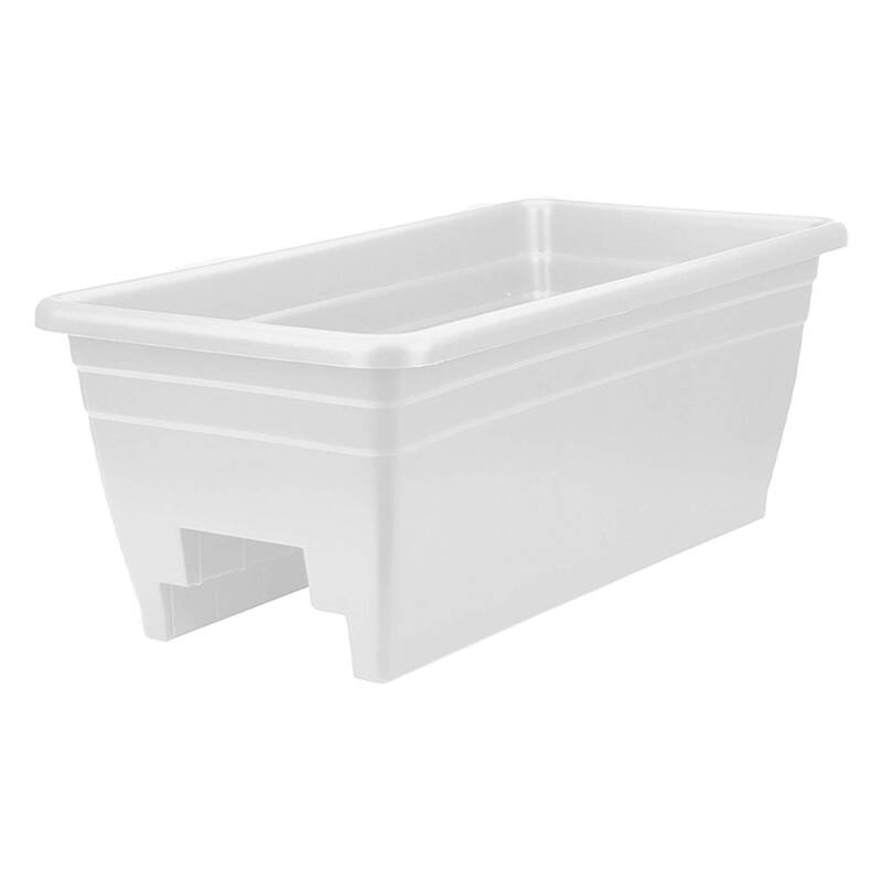 HC Companies 24 Inch Deck Rail Box Planter with Drainage Holes, 2 Pack, White