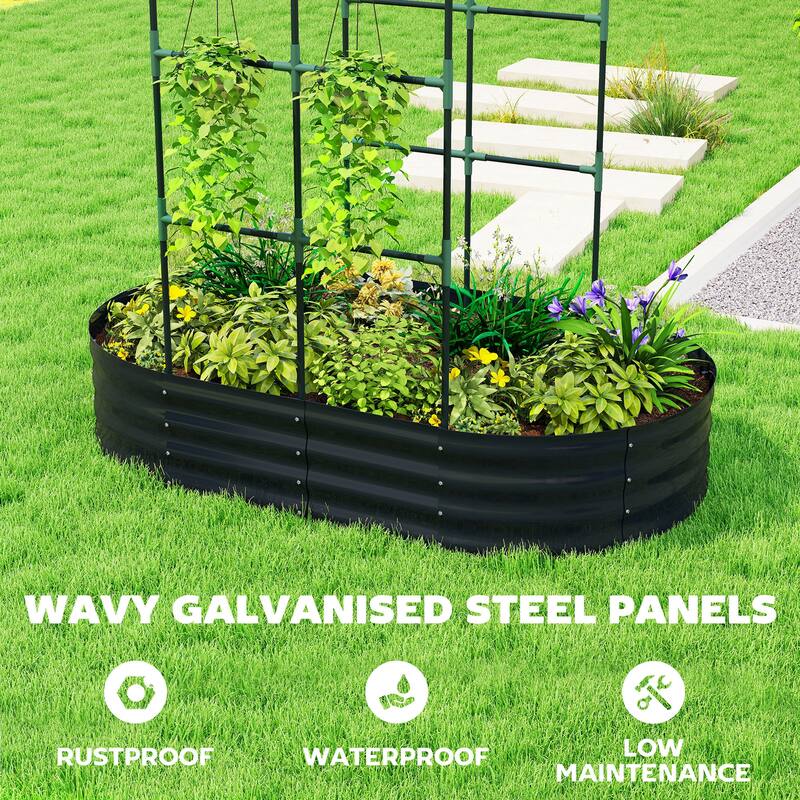 Outsunny Galvanised Raised Garden Bed with Arched Trellis, 5 x 3 x 6ft Metal Outdoor Planter Box ,Dark Gray