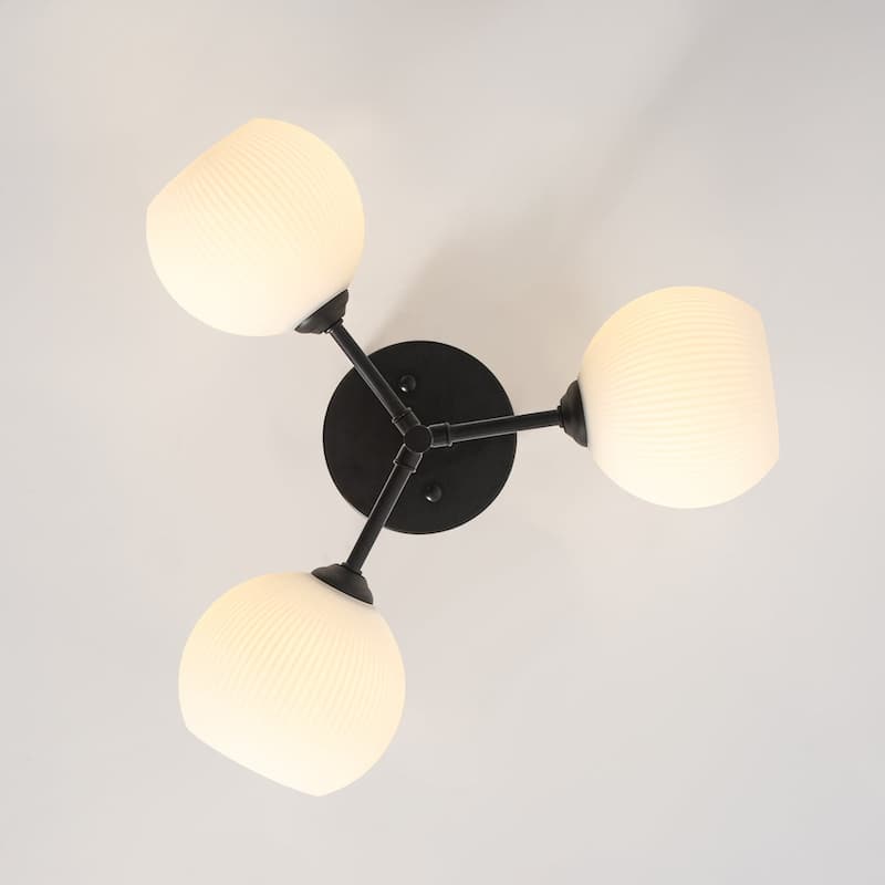 Modern 3-Light Ribbed Opal Glass Globe Sputnik Semi Flush Light