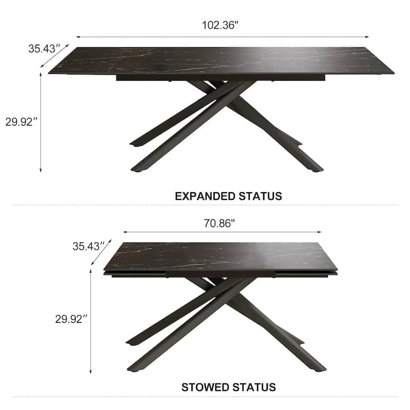 102.36 Inch Extendable Rectangular Sintered Stone Dining Table