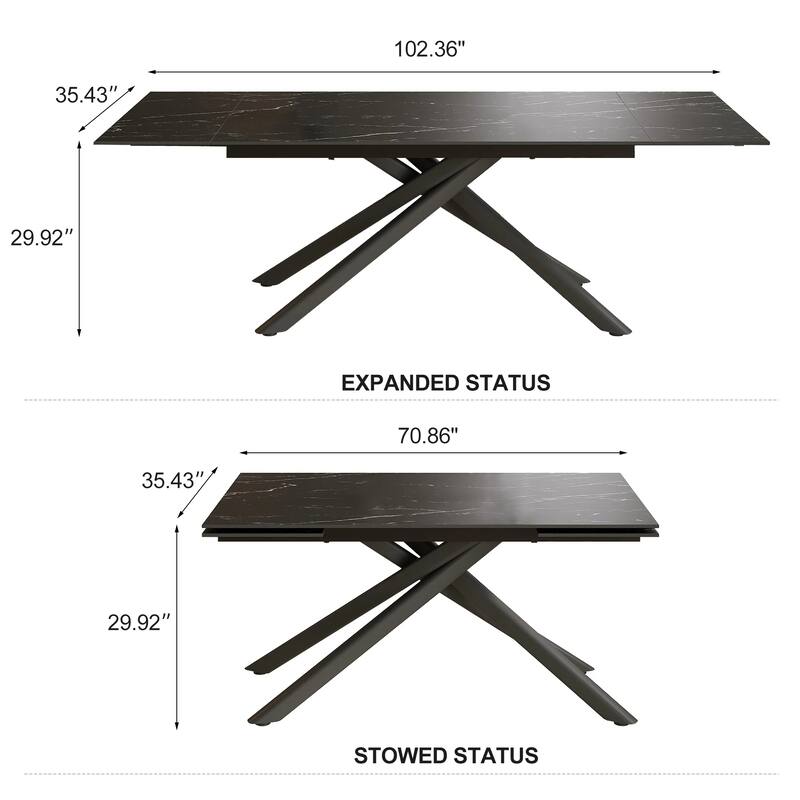9 - Piece Extendable Sintered Stone Top Cross Legs Dining Set With 8 Fabric Chair