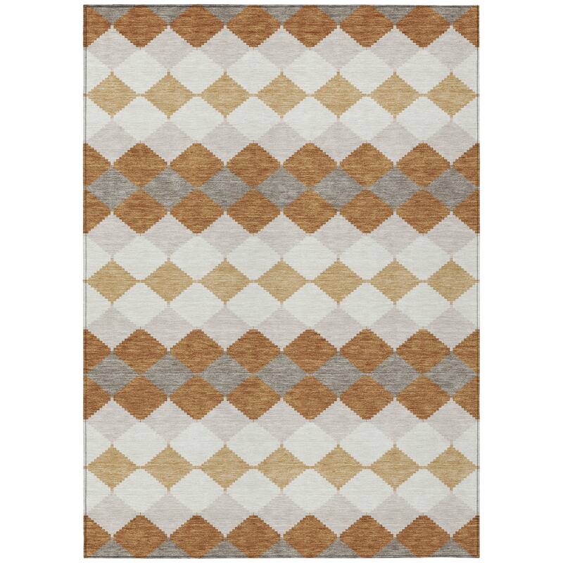 Machine Washable Indoor/ Outdoor Modern Mosaic Chantille Rug