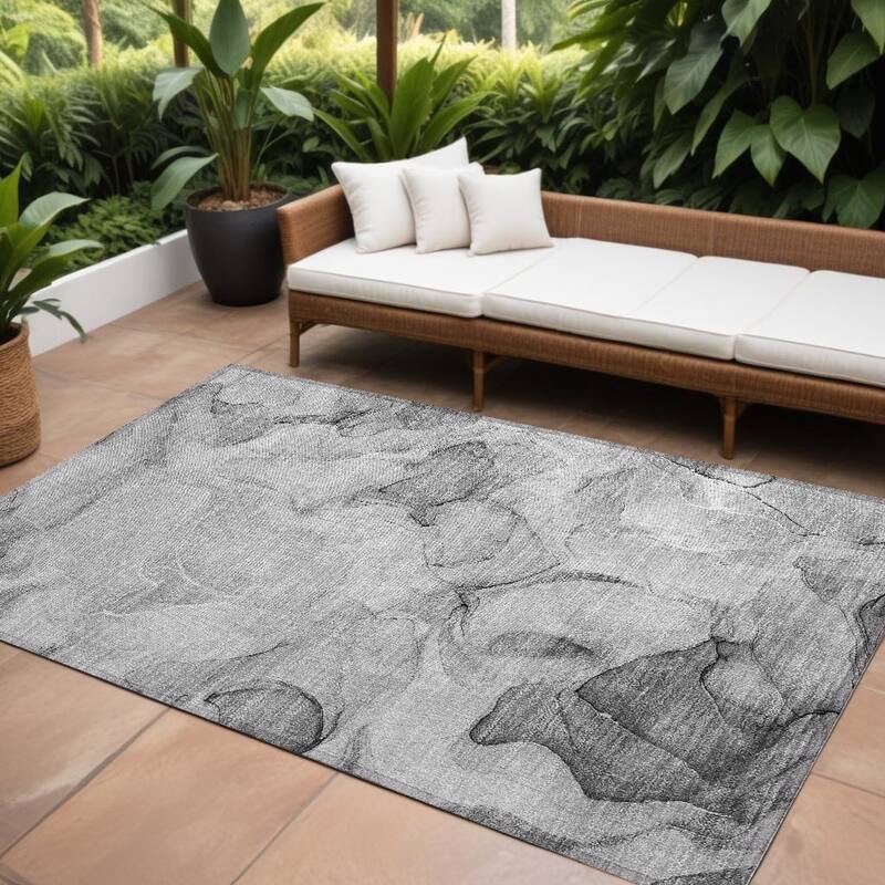 Alrim Artistic Abstract Weather Resistant Blended Style Runner Outdoor Rug - 9' X 12' - Grey