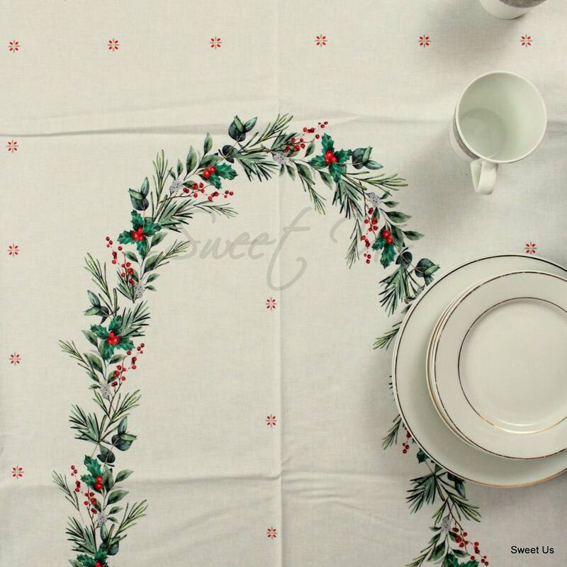 Wipeable Spill Resistant French Acrylic Coated Christmas Tablecloth - White
