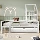 preview thumbnail 11 of 12, Full Size House Bed with Ladder, Storage Drawers, and 2 Blackboard Designs, No Box Spring Needed, White