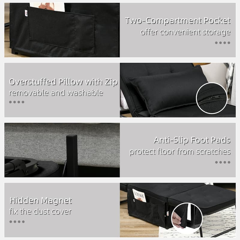 HOMCOM Ottoman Sofa Bed, 4 in 1 Multi-Function Button Tufted Folding Sleeper Chair Bed with Adjustable Backrest, Black