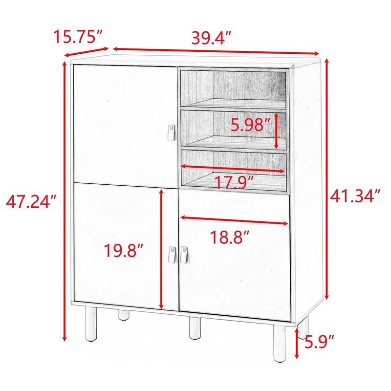 3 Doors Wooden Cabinet with Leather Handle