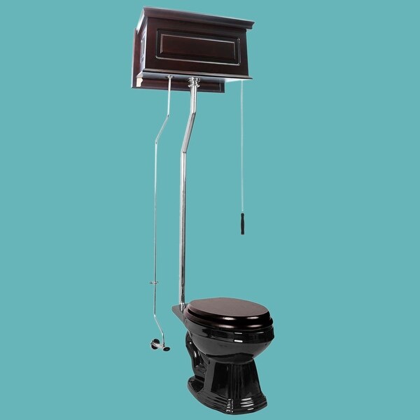 Dark Oak High Tank L-Pipe Toilet Elongated Black Bowl | Renovator's Supply