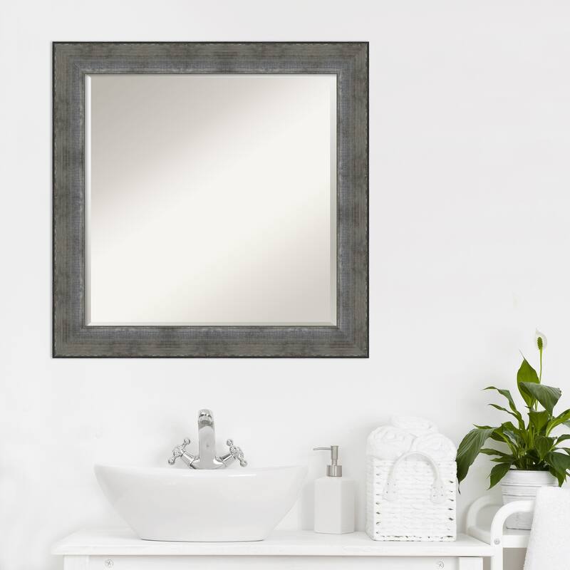 Beveled Wood Bathroom Wall Mirror - Forged Pewter Frame - Forged Pewter