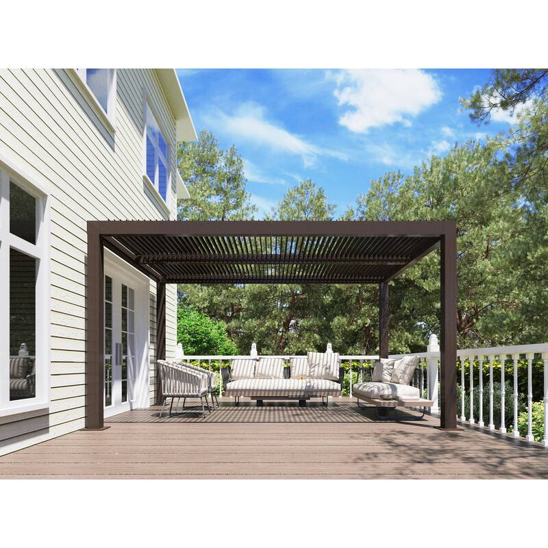 PURPLE LEAF Bronze Louvered Pergola with Adjustable Roof for Deck Backyard Garden Hardtop Gazebo