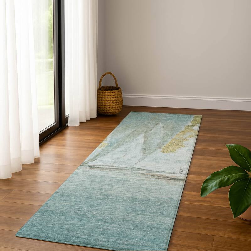 Premium Washable Super Soft Modern Sailboat Mayfield Rug - Teal - 2'3" x 7'6"