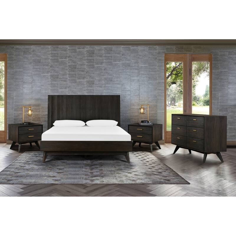 Baly Mid-Century Modern Acacia Wood 4 Piece Bedroom Set with Dresser and 2 Nightstands