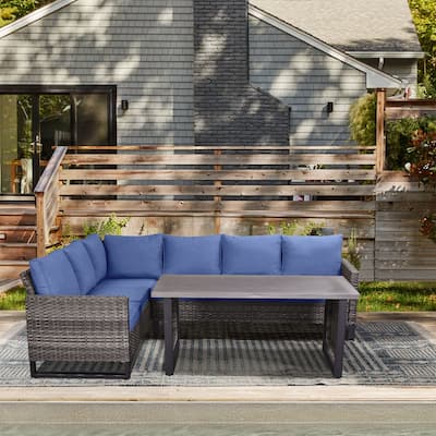 Outdoor Sectional Sofa High Back Sofa and Dining Table with Cushion