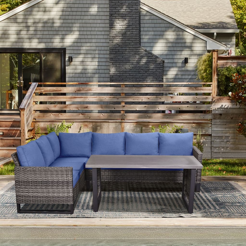 Outdoor Sectional Sofa High Back Sofa and Dining Table with Cushion