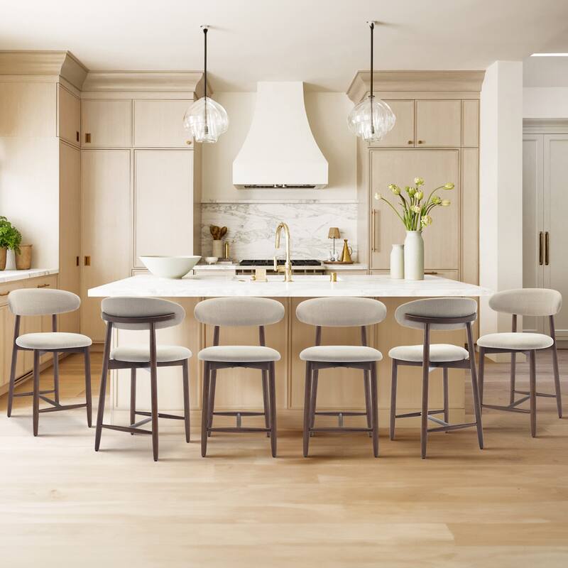 Mid-Century Modern Upholstered Bar Stools with Backrest - Solid Wood Legs Counter Height Stools