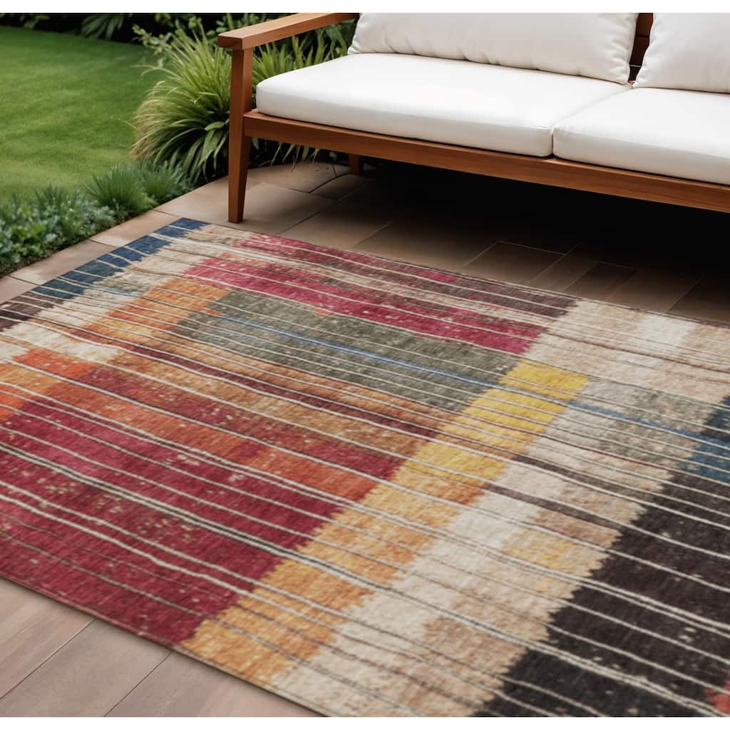 HomeRoots Striped Transitional Rectangle Outdoor Rug