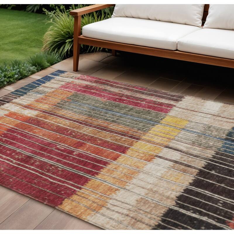HomeRoots Striped Transitional Rectangle Outdoor Rug - 9' X 12'