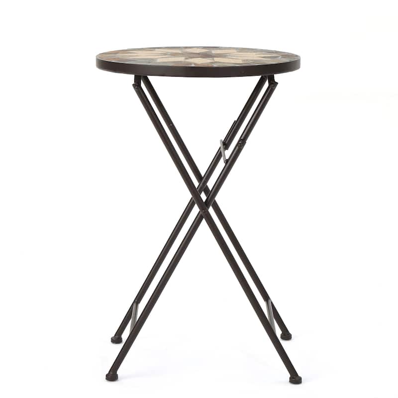 Silvester Outdoor Round Stone Side Table with Iron Frame by Christopher Knight Home