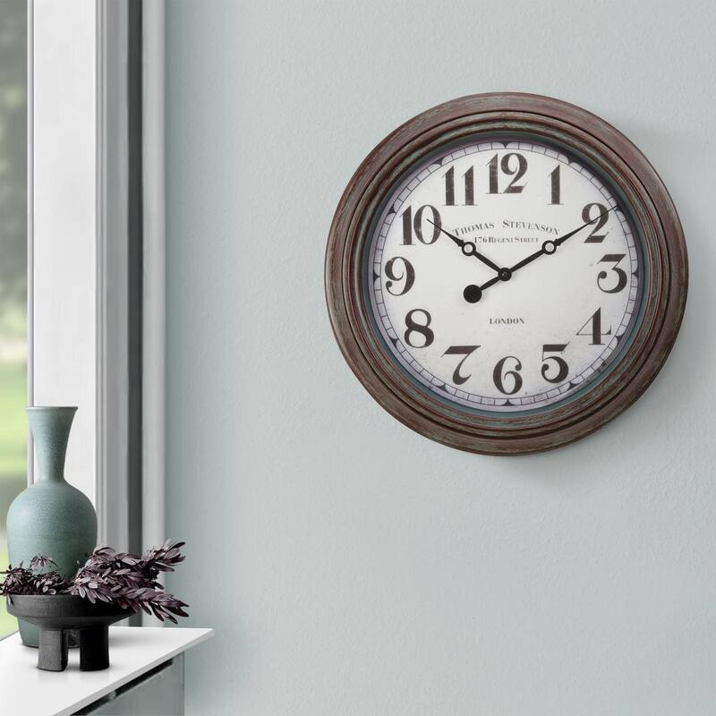20" Round Wall Clock - Antique Brown