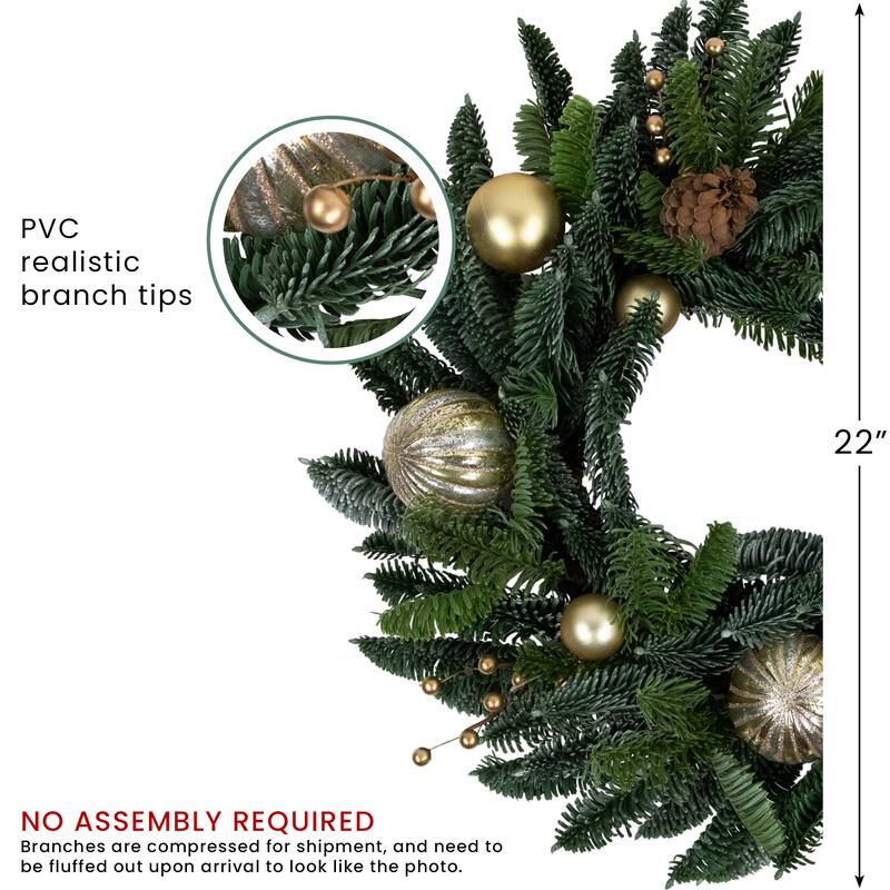 Pine Gold Ornaments Pine Cones Artificial Christmas Wreath 22-Inch