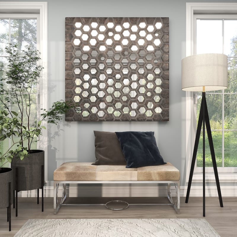 Gray Wooden Handmade Inspired Coral Home Wall Decor with Mirror Backing