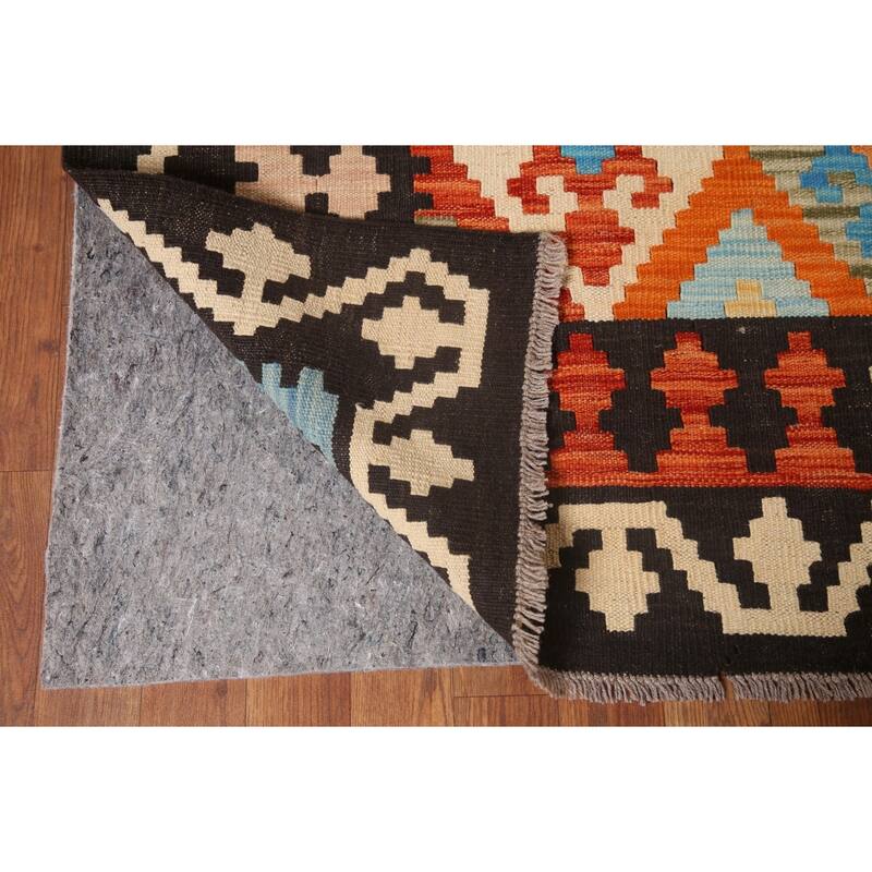 Hand Woven Oriental 100% Wool Carpet Southwestern Geometric Oranges & Rust Kilim Area Rug - 9' 9'' X 6' 8''