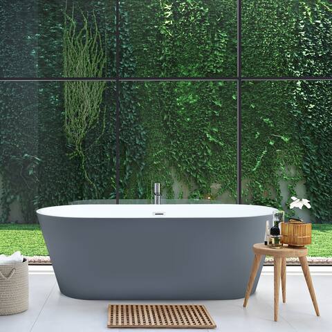 Altair Szany 67" x 32" Flatbottom Freestanding Acrylic Soaking Bathtub in Matte Gray with Drain and Overflow