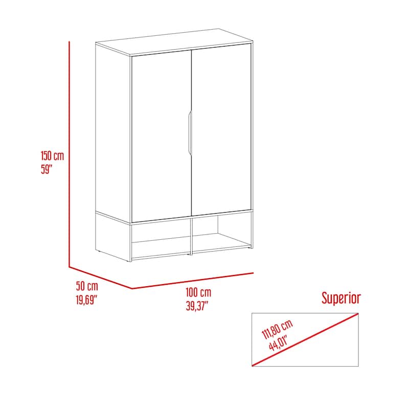 Rosie Armoire Two Door with Two Open Shelves, Five Shelves and Hanging Rod - N/A
