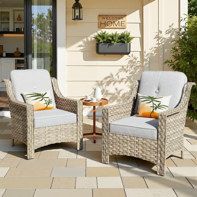 HOOOWOOO 2-piece High Back Wicker Rattan Outdoor Patio Chair Set - Grey