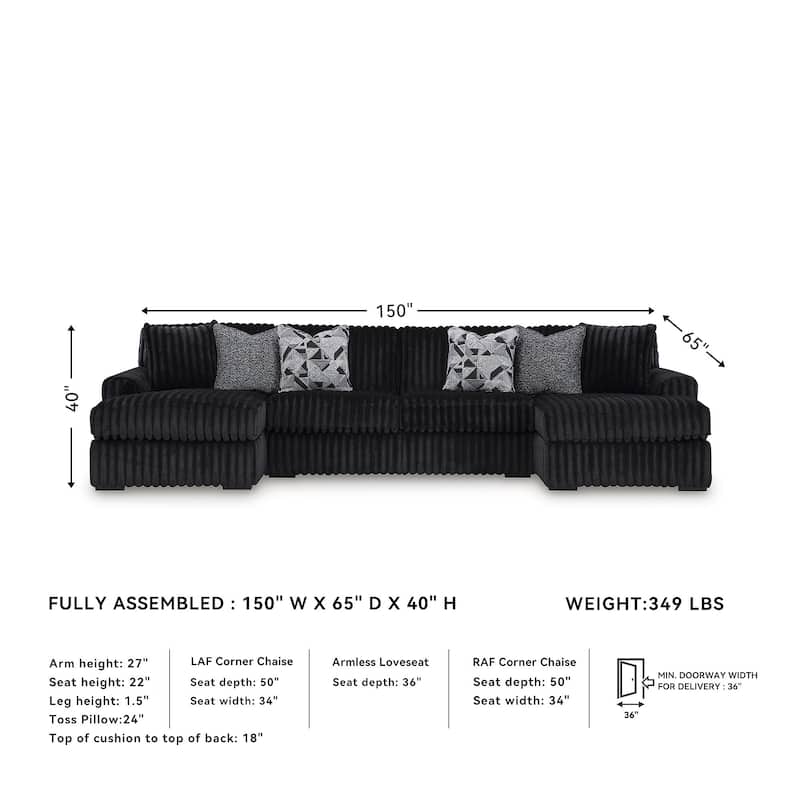Signature Design by Ashley Midnight-madness 3-Piece Sectional with Chaise - 150" W x 65" D x 40" H