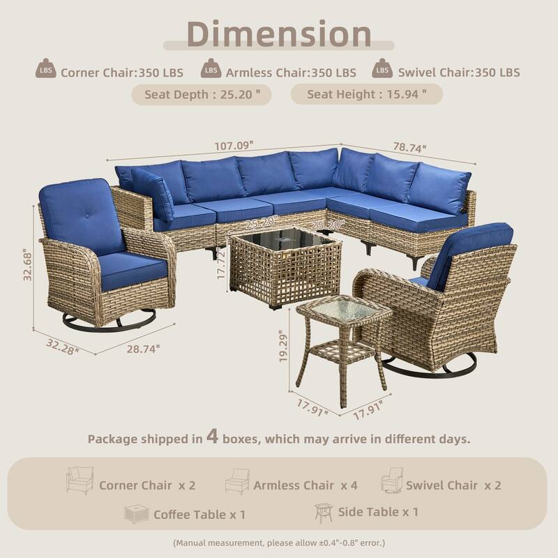 HOOOWOOO 10-piece Outdoor Furniture Wicker Swivel Rocking Chair Set