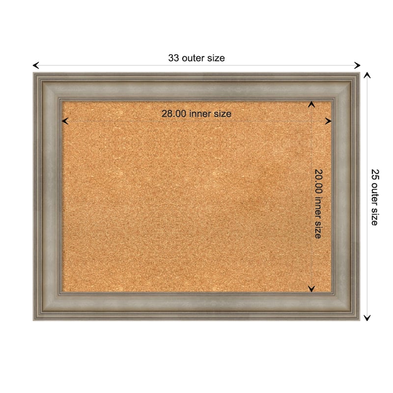 Mezzanine Antique Silver Narrow Wood Framed Natural Corkboard Bulletin Board - Board Size 28x20