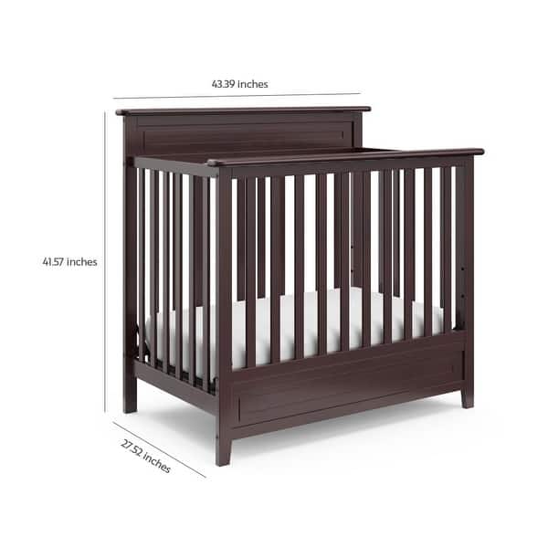 dimension image slide 2 of 3, Storkcraft Petal 4-in-1 Convertible Mini Crib with Bonus Mattress